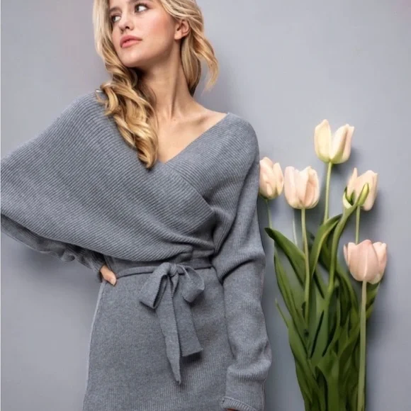 Papermoon | Dresses | Soft Elegant Wrap Front Sweater Dress | Poshmark Papermoon | Dresses | Soft Elegant Wrap Front Sweater Dress | Poshmark